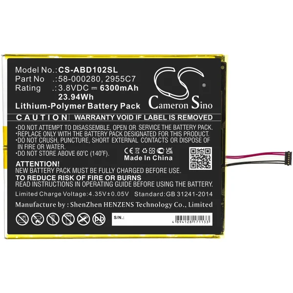 Amazon Kindle Fire HD 10.1 9th, M2V3R5 Replacement Battery 6300mAh / 23.94Wh