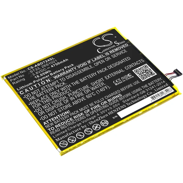 Amazon K72LL3, K72LL4, Kindle Fire HD 8th Replacement Battery 4750mAh / 18.05Wh - Image 4