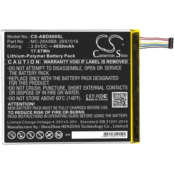 Amazon Kindle Fire HD 8, PR53DC Replacement Battery 4650mAh / 17.67Wh