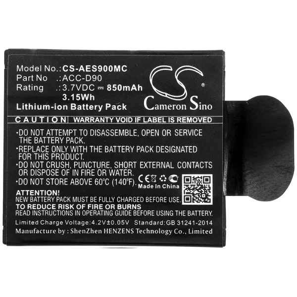 AEE D90, LyfeS72, LyfeSilver, LyfeTitan, S90, S91B Series Replacement Battery 850mAh / 3.15Wh