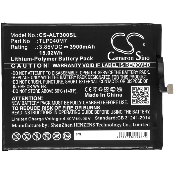 Alcatel 3T, OT-9032T Replacement Battery 3900mAh / 15.02Wh