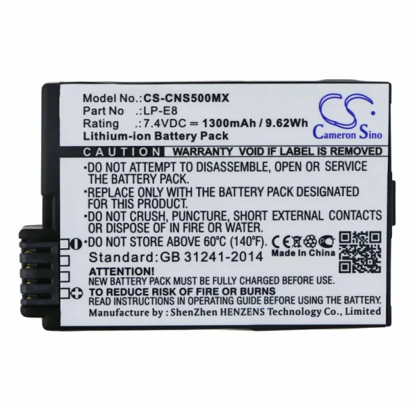 Canon EF-S, EOS 550D, EOS 600D, EOS 650D, EOS 700D, EOS Kiss X4 Series Replacement Battery 1300mAh / 9.62Wh