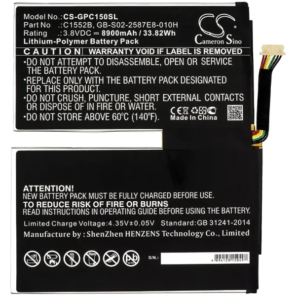 Google C1502W, C1552B, Pixel C Replacement Battery 8900mAh / 33.82Wh