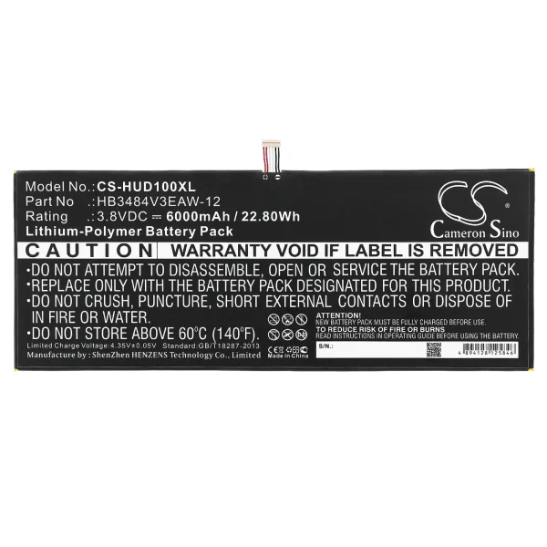 Huawei d-01H, dtab, M2-A04L, Mediapad M2 10.1 LTE Replacement Battery 6000mAh / 22.80Wh