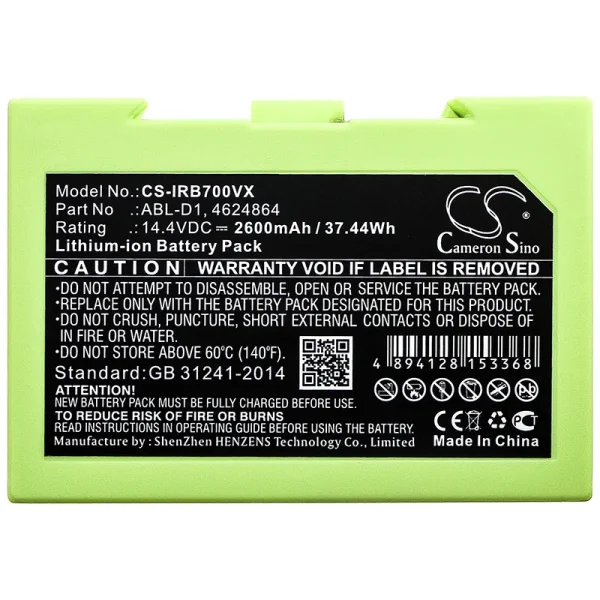 iRobot 7150, i31502F, i8550, Roomba 5150, Roomba 7550 Series Replacement Battery 2600mAh / 37.44Wh