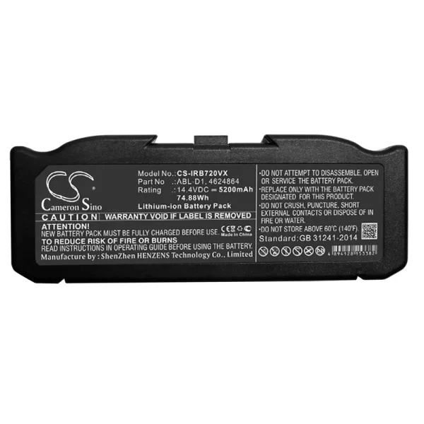 iRobot 7150, i31502F, i8550, Roomba 5150, Roomba 7550 Series Replacement Battery 5200mAh / 74.88Wh