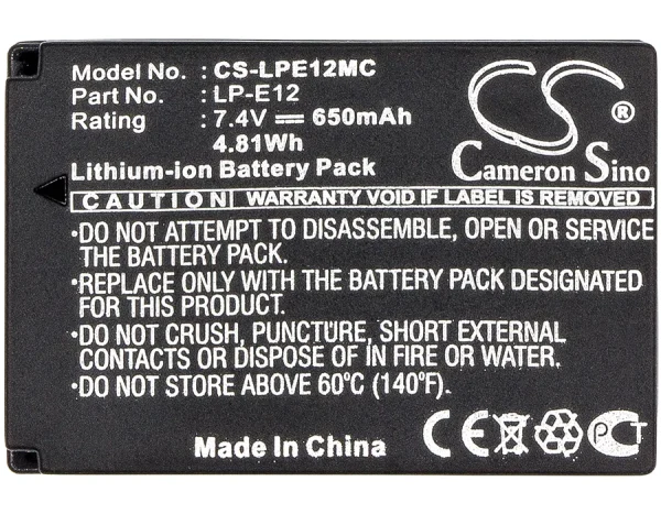 Canon EOS 100D, EOS Kiss X7, EOS M, EOS M2, EOS SL1, EOS-M Series Replacement Battery 650mAh / 4.81Wh