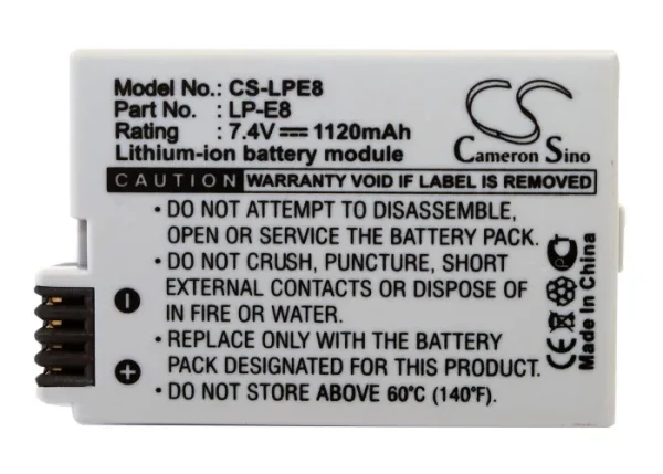 Canon EF-S, EOS 550D, EOS 600D, EOS 650D, EOS 700D, EOS Kiss X4 Series Replacement Battery 1120mAh/8.29Wh