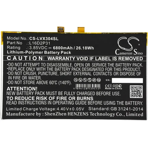 Lenovo Tab 4 10 Replacement Battery 6800mAh / 26.18Wh