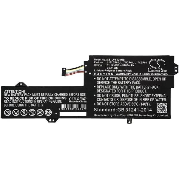 Lenovo 7000-13, CHAO7000-13, IdeaPad 320S-13IKB, IdeaPad 320S-13IKB (81AK) Series Replacement Battery 3100mAh / 35.71Wh