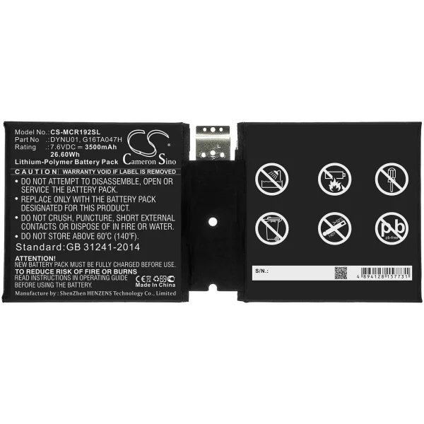 Microsoft Surface 1927, Surface Go 2 Replacement Battery 3500mAh / 26.60Wh