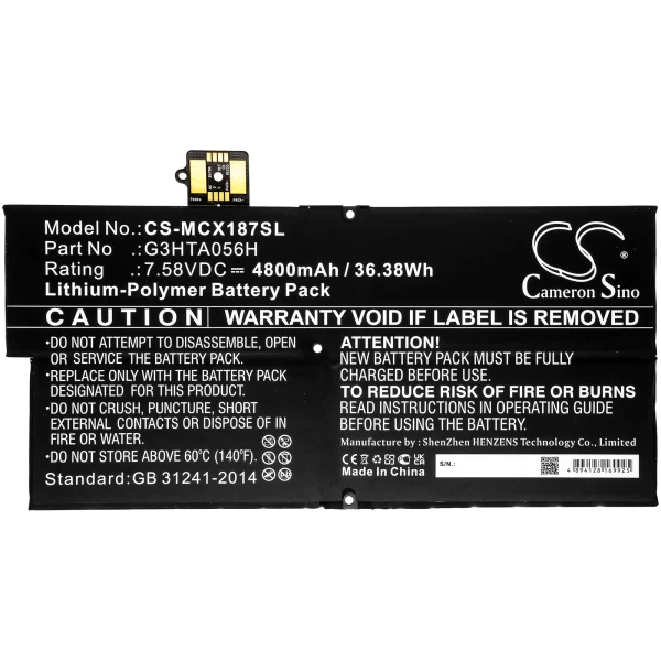 Microsoft Surface Pro X 1876 Replacement Battery 4800mAh / 36.38Wh