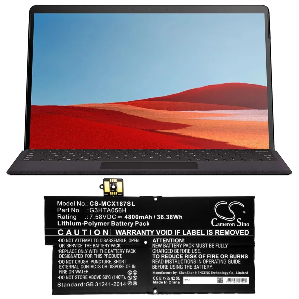 Microsoft Surface Pro X 1876 Replacement Battery 4800mAh / 36.38Wh - Image 2