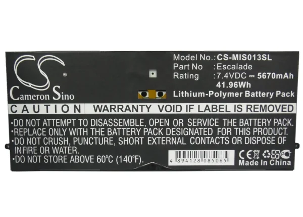 Microsoft 9SR-00013, Surface Pro, Surface Pro 1 1514, Surface Pro 2, Surface Pro 2 1601, Surface Pro 64GB Replacement Battery 5670mAh / 41.96Wh