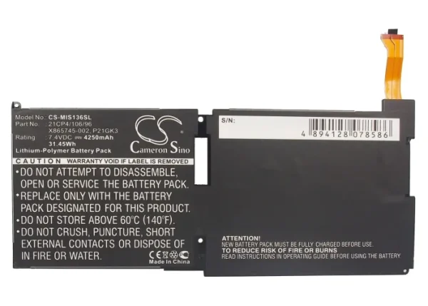 Microsoft 9HR-00005, Surface, Surface Pro 2, Surface RT Replacement Battery 4250mAh / 31.45Wh