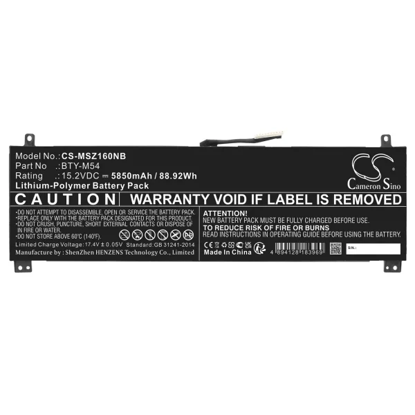 MSI Creator Z16 A11UE-019ES, Creator Z16 A11UE-020XES, Creator Z16 A11UE-021PT, Creator Z16 A11UE-024RU, Creator Z16 A11UE-025PT Series Replacement Battery 5850mAh / 88.92Wh