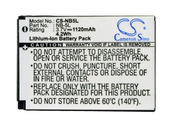 Canon Digital IXUS 800 IS, Digital IXUS 800IS, Digital IXUS 850 IS, Digital IXUS 860, Digital IXUS 860 IS Series Replacement Battery 1120mAh/4.1Wh