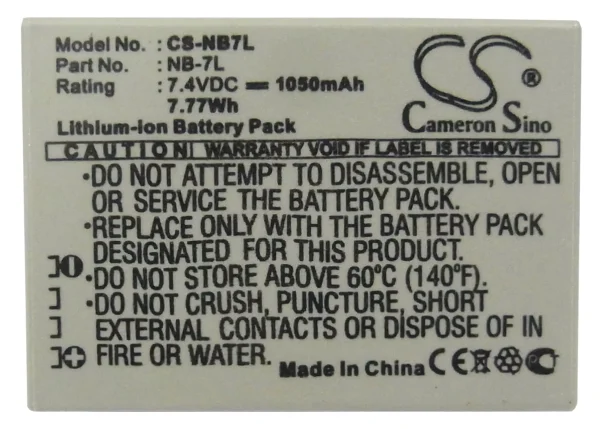 Canon PowerShot G10, PowerShot G10 IS, PowerShot G11, PowerShot G12 Series Replacement Battery 1050mAh