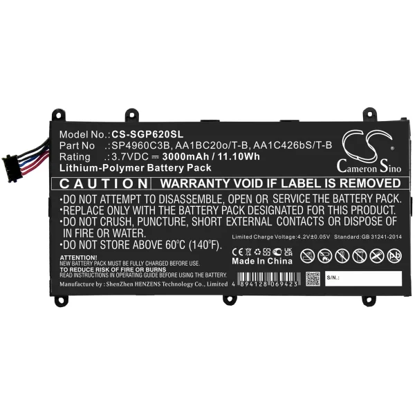 Samsung Galaxy Tab 7.0, P6200, P3110 Series Replacement Battery 3000mAh / 11.10Wh