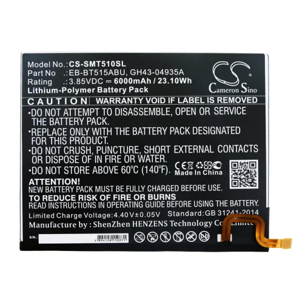 Samsung Galaxy Tab A 10.1 2019, Galaxy Tab A 10.1 2019 WiFi 64, Galaxy Tab A 2019, SM-T510, SM-T515, SM-T517 Replacement Battery 6000mAh / 23.10Wh