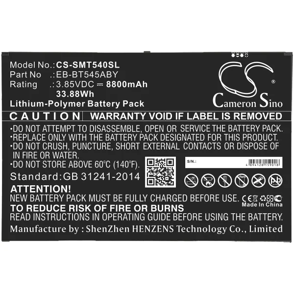 Samsung SM-T540, SM-T545, SM-T547, Tab Active Pro, Tab Active Pro 10.1 Replacement Battery 8800mAh / 33.88Wh