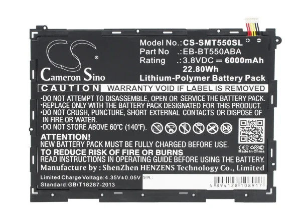 Samsung SM-T555C Replacement Battery 6000mAh / 22.80Wh