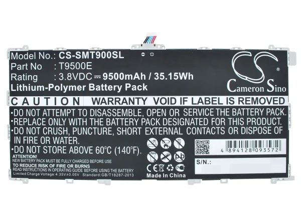 Samsung Galaxy TabPRO 12.2, Galaxy TabPRO 12.2 LTE-A 64GB, SM-T900, SM-T905 Replacement Battery 9500mAh / 36.10Wh