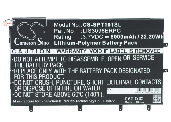 Sony SGP321, SO-03E, Xperia Tablet Z, Xperia Tablet Z 10.1" Replacement Battery 6000mAh / 22.20Wh