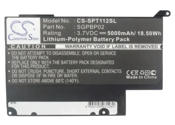 Sony SGPT111CN, SGPT112CN, Tablet S1, Tablet S2 Replacement Battery 5000mAh / 18.50Wh