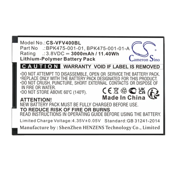 VeriFone M435-003-04-NAA-S, V400M, V400M Plus 4G Replacement Battery 3000mAh / 11.40Wh