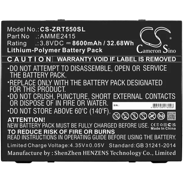 Zebra ET50, ET55 Replacement Battery 8600mAh / 32.68Wh