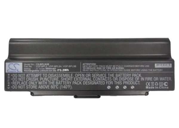 Sony AIO VGN-AR760, VAIO PCG-5G1L, VAIO PCG-5G2L, VAIO PCG-5G3L Series Replacement Battery 6600mAh