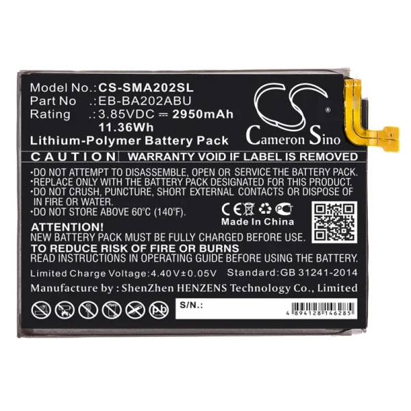 Samsung Galaxy A10e, Galaxy A10e 2019, Galaxy A20e, SM-A102, SM-A102N Series Replacement Battery 2950mAh / 11.36Wh