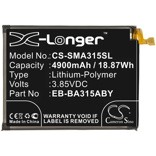 Samsung Galaxy A31, SM-A310F, SM-A310F/DS, SM-A310M/DS, SM-A310N0 Series Replacement Battery 4900mAh / 18.87Wh