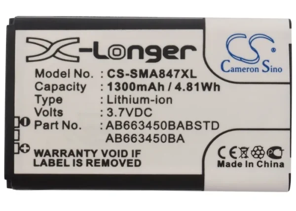 Samsung Rugby II, Rugby II A847, Rugby III, SGH-A847, SGH-A997 Series Replacement Battery 1300mAh/4.81Wh