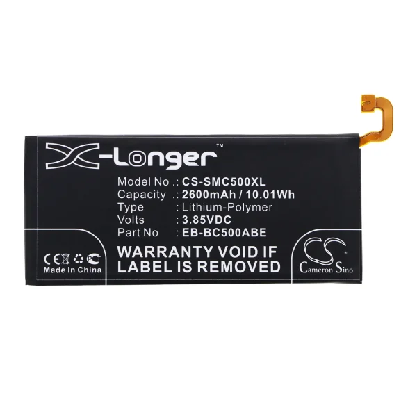 Samsung Galaxy C5, Galaxy C5 Duos TD-LTE, Galaxy C5 Pro Duos, Galaxy C5 Pro Duos TD-LTE, SM-C5000 Series Replacement Battery 2600mAh / 10.01Wh