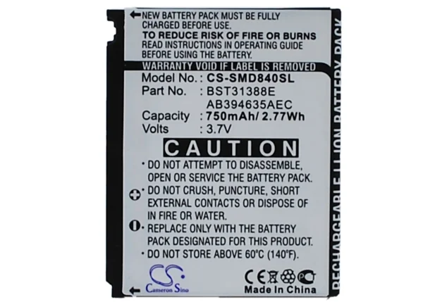 Samsung M359, SGH-D840, SGH-D848 Series Replacement Battery 750mAh