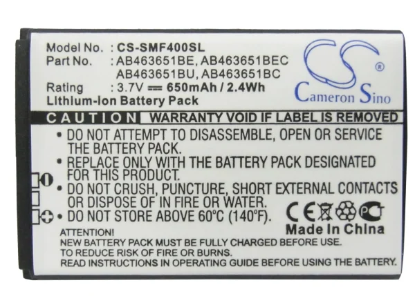 Samsung Blade, Chart, Chat 322, Emporio Armani, Genio Qwerty Series Replacement Battery 650mAh / 2.41Wh