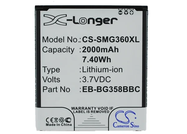 Samsung Galaxy Core Lite 4G TD-LTE, SM-G3556, SM-G3586H, SM-G3586V, SM-G3588 Series Replacement Battery 2000mAh / 7.40Wh