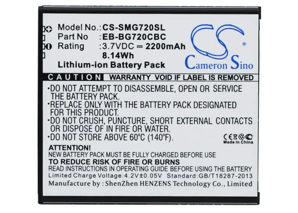 Samsung Galaxy Grand 3, Galaxy Grand 3 Duos, Galaxy Grand Max, SM-G7200, SM-G7202 Series Replacement Battery 2200mAh / 8.14Wh