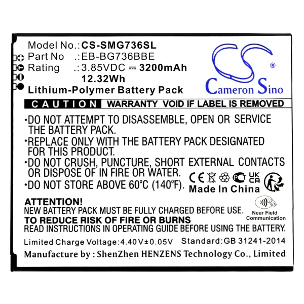 Samsung Galaxy Xcover 6 Pro, SM-G736B, SM-G736B/DS, SM-G736U, SM-G736U1 Series Replacement Battery 3200mAh / 12.32Wh