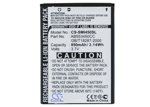 Samsung SGH-i450, SGH-i458 Series Replacement Battery 850mAh