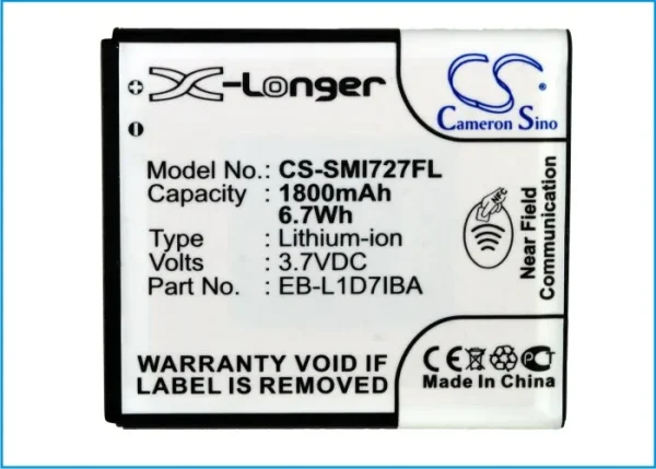 Samsung Galaxy S Hercules, Galaxy S II X, GT-i9105P, SGH-I727, SGH-T989 Series Replacement Battery 1800mAh / 6.66Wh