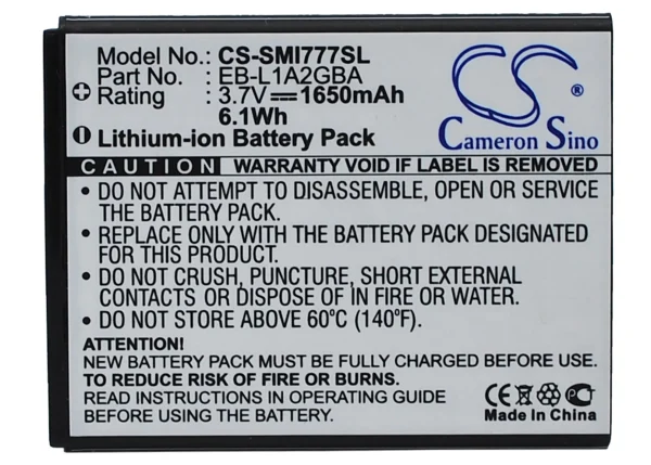 Samsung Attain, Galaxy Attain 4G, Galaxy S II, Galaxy S II 4G, SGH-I777 Series Replacement Battery 1650mAh/6.1Wh