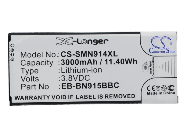 Samsung Galaxy Note Edge, Note Edge 4G, SM-N915, SM-N9150, SM-N915A Series Replacement Battery 3000mAh / 11.40Wh