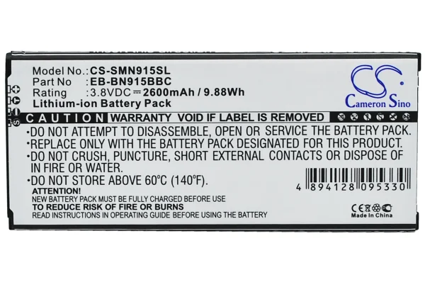 Samsung Galaxy Note Edge, Note Edge 4G, SM-N915, SM-N9150, SM-N915A Series Replacement Battery 2600mAh / 9.88Wh