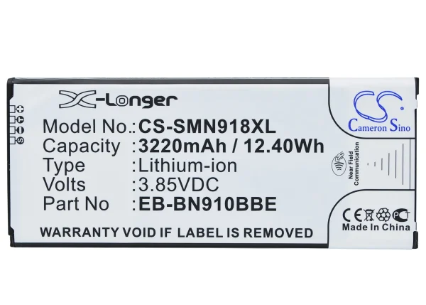 Samsung Galaxy Note 4, SM-N910A, SM-N910C, SM-N910FD, SM-N910FQ Series Replacement Battery 3220mAh / 12.40Wh