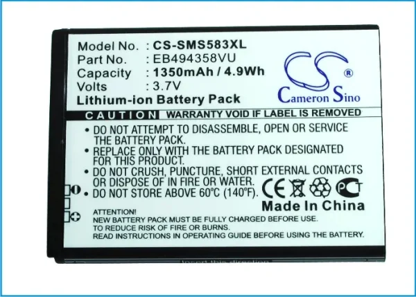 Samsung Cooper, Fit, Galaxy Ace, Galaxy Fit, Galaxy Gio Series Replacement Battery 1000mAh/3.7Wh