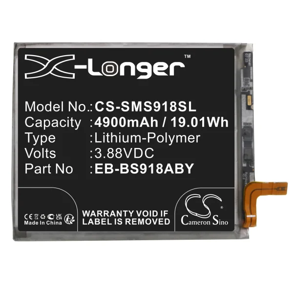 Samsung Galaxy S23 Ultra, Galaxy S23 Ultra 5G, SC-52D, SGH-N795, SM-S9180 Series Replacement Battery 4900mAh / 19.01Wh