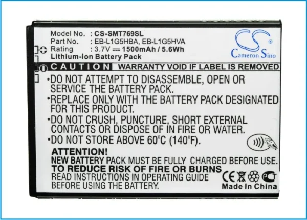 Samsung Exhilarate, Galaxy S Blaze 4G, SGH-i577, SGH-T769, Series Replacement Battery 1500mAh/5.55Wh